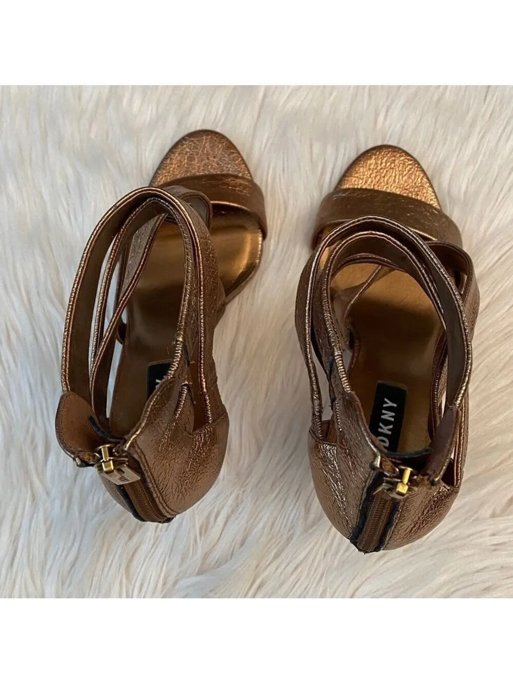 DKNY Iggi Bronze Strappy Heels, Size 7
